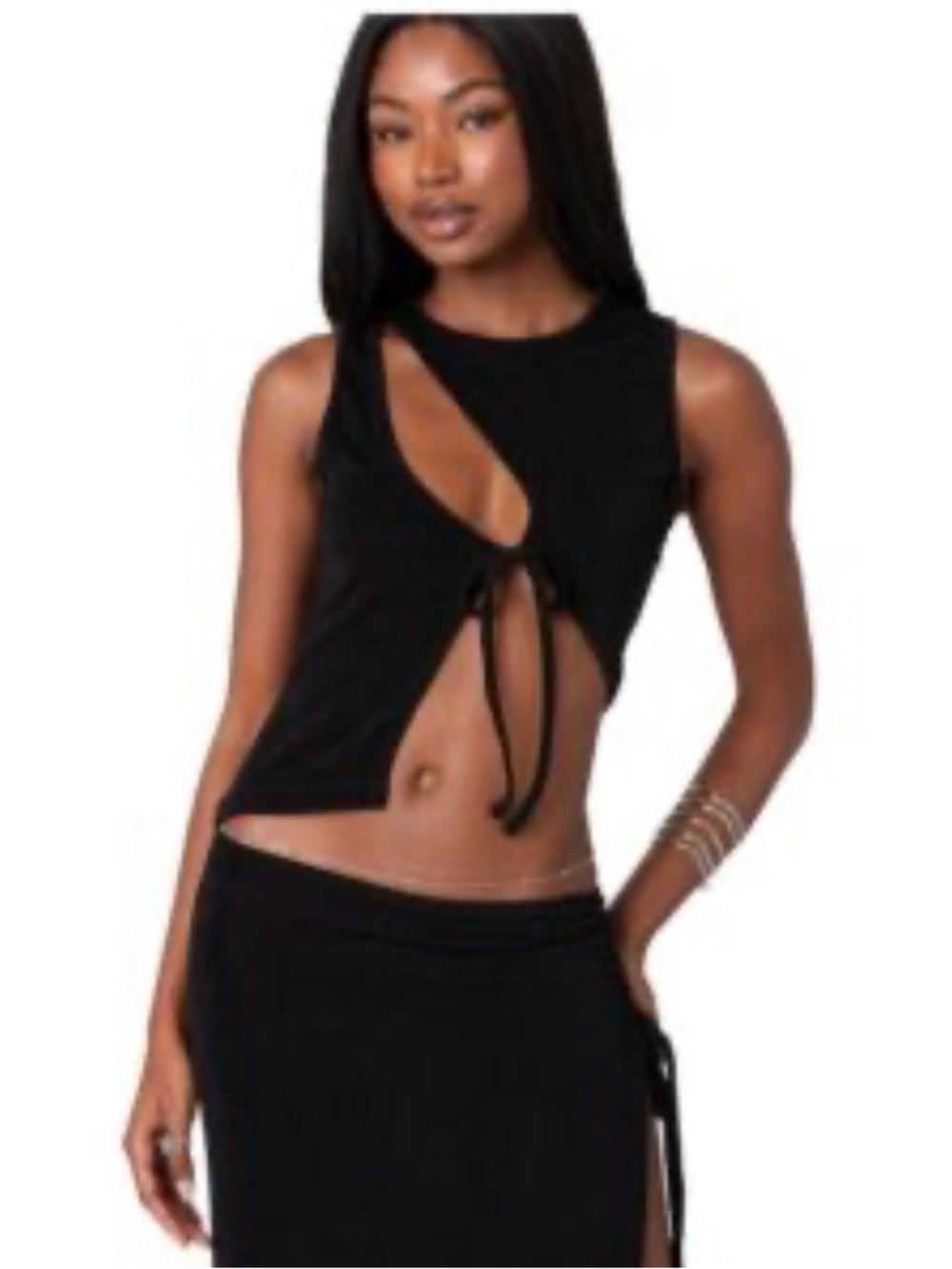 Edikted Black Cutout Tie-Front Crop Tank